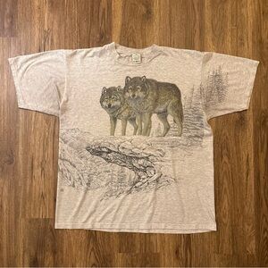 Grey Nature and Wolf Graphic T-Shirt